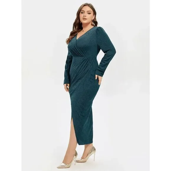 NWT Curvesoul Wrap Hem Ruched Midi Dress - Picture 2 of 3